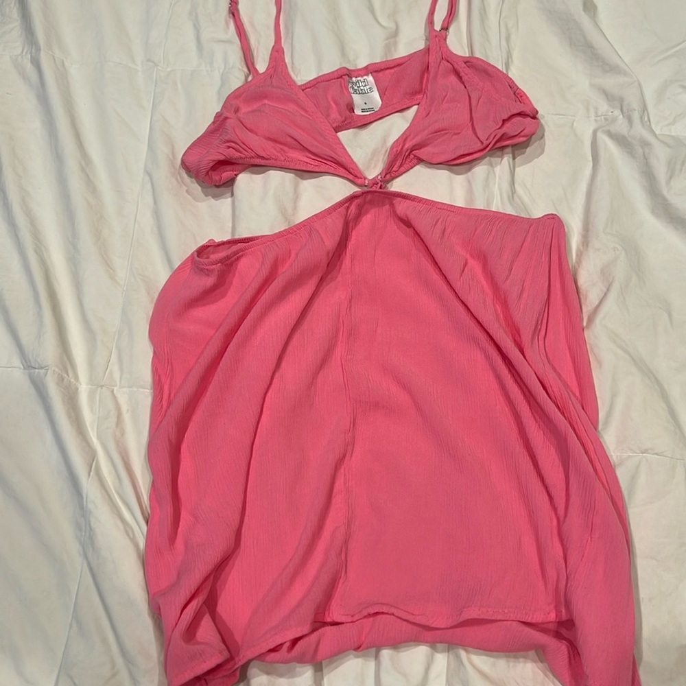 Spaghetti strap small, hot pink beach cover-up